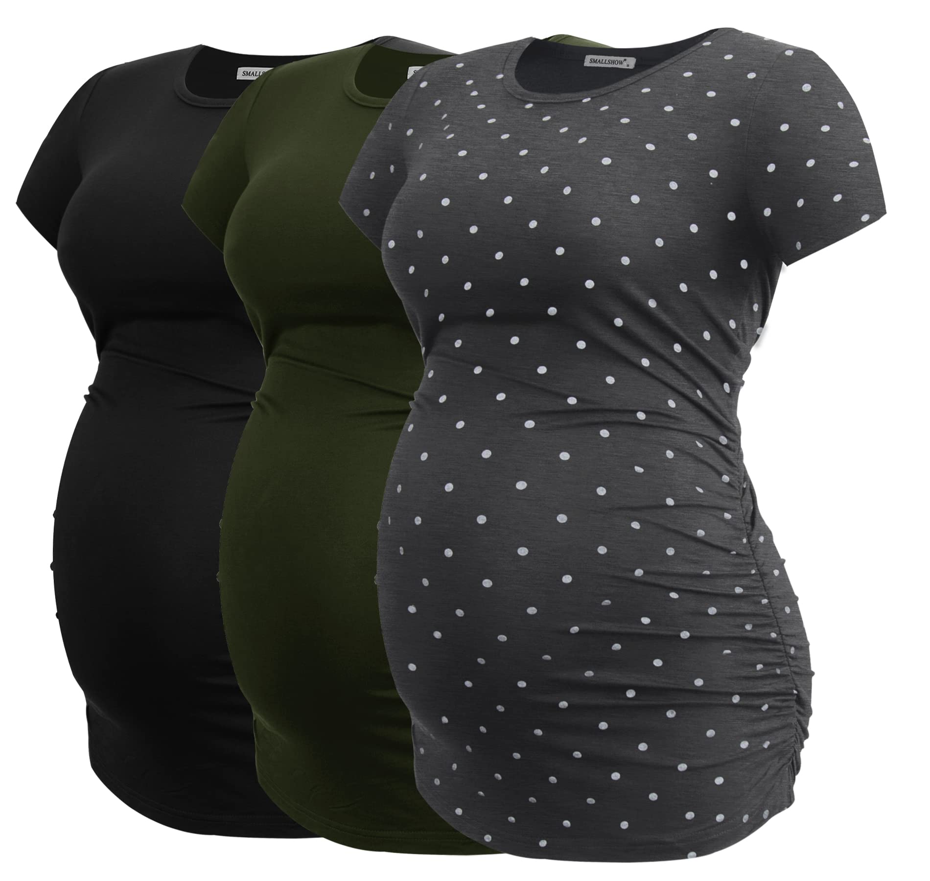 Smallshow Maternity Clothing Tops Side Ruched Pregnancy Clothes for Women 3-Pack — view 27
