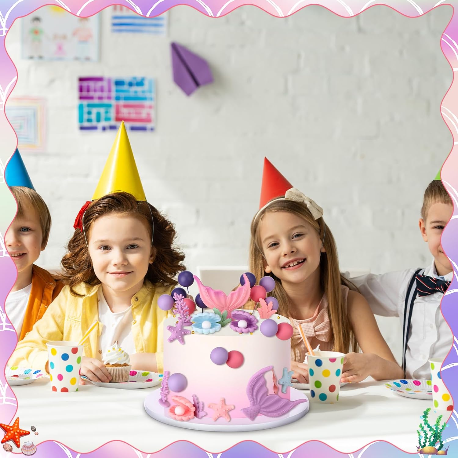 Mermaid Cake Topper, 40 Pcs Under the Sea Cake Decorations with Seaweed Shells Starfish Coralal, Cake Decor for Birthday, Baby Shower Party - Image 6