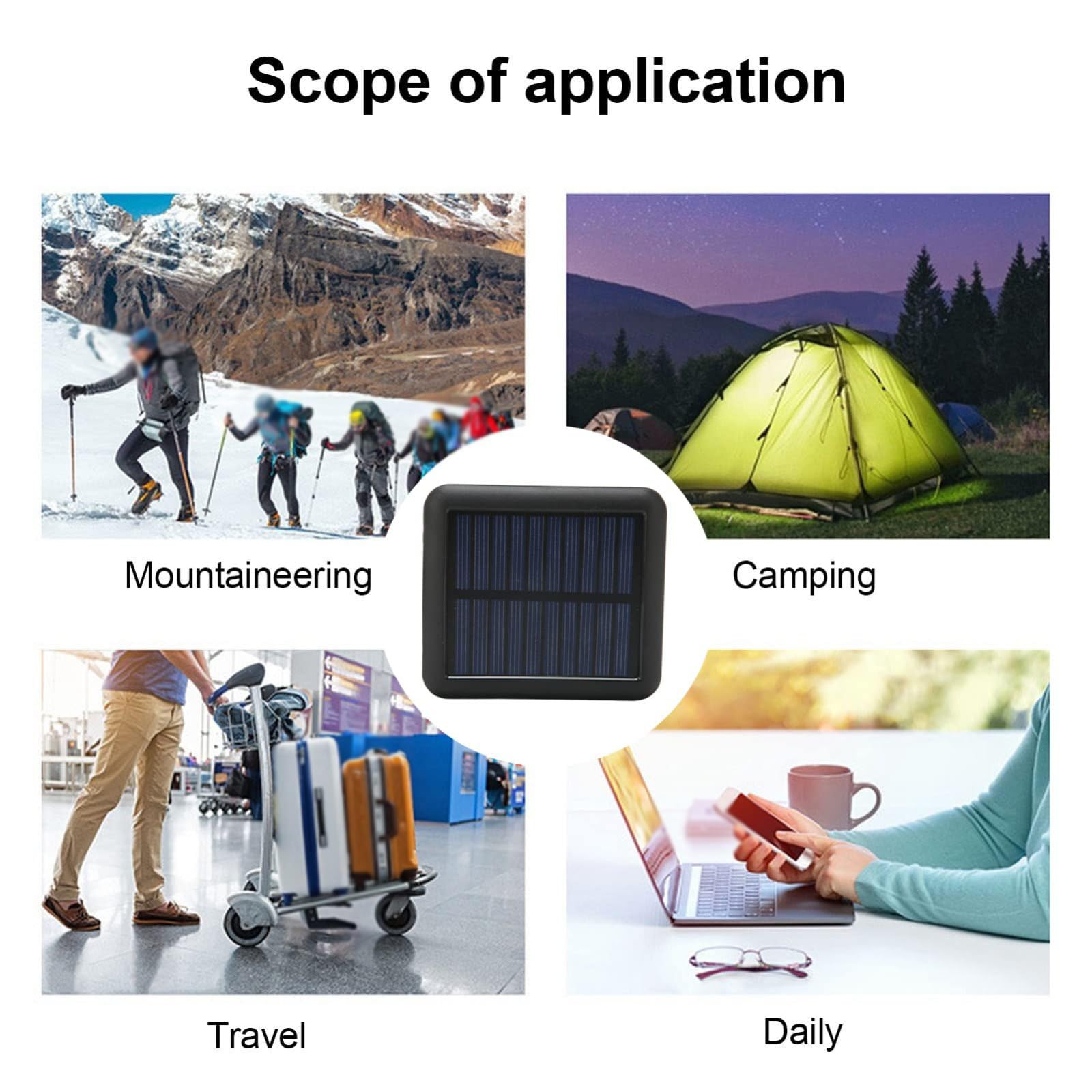 Batterie Externe Solaire, Chargeur Portable 20 000 mAh, 4 Ports USB, étanche, avec câble de Charge, pour l'extérieur, la randonnée et Le Camping,Noir