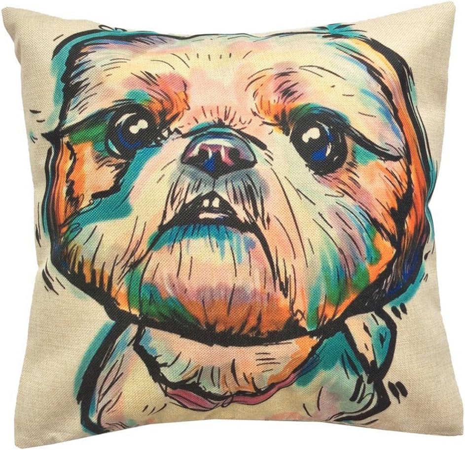 Cute Pet Shih Tzu Dogs Pattern Linen Throw Pillow Cases Cushion Covers Home Decor 18x18 Inch