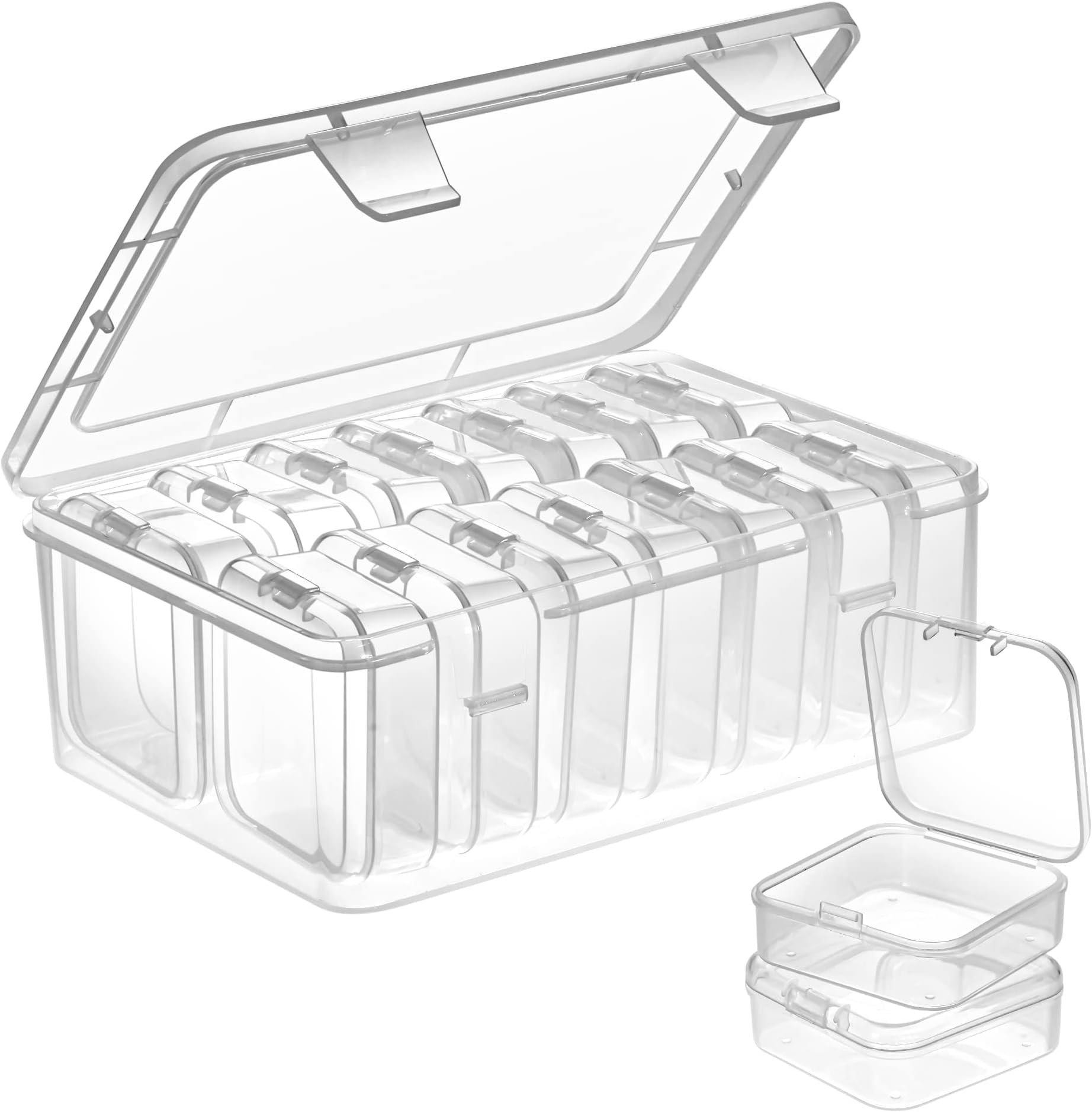 Mathtoxyz Small Bead Organizers, 15 Pieces Plastic Storage Cases Mini Clear Bead Storage Containers Transparent Boxes with Hinged Lid and Rectangle Clear Craft Supply Case