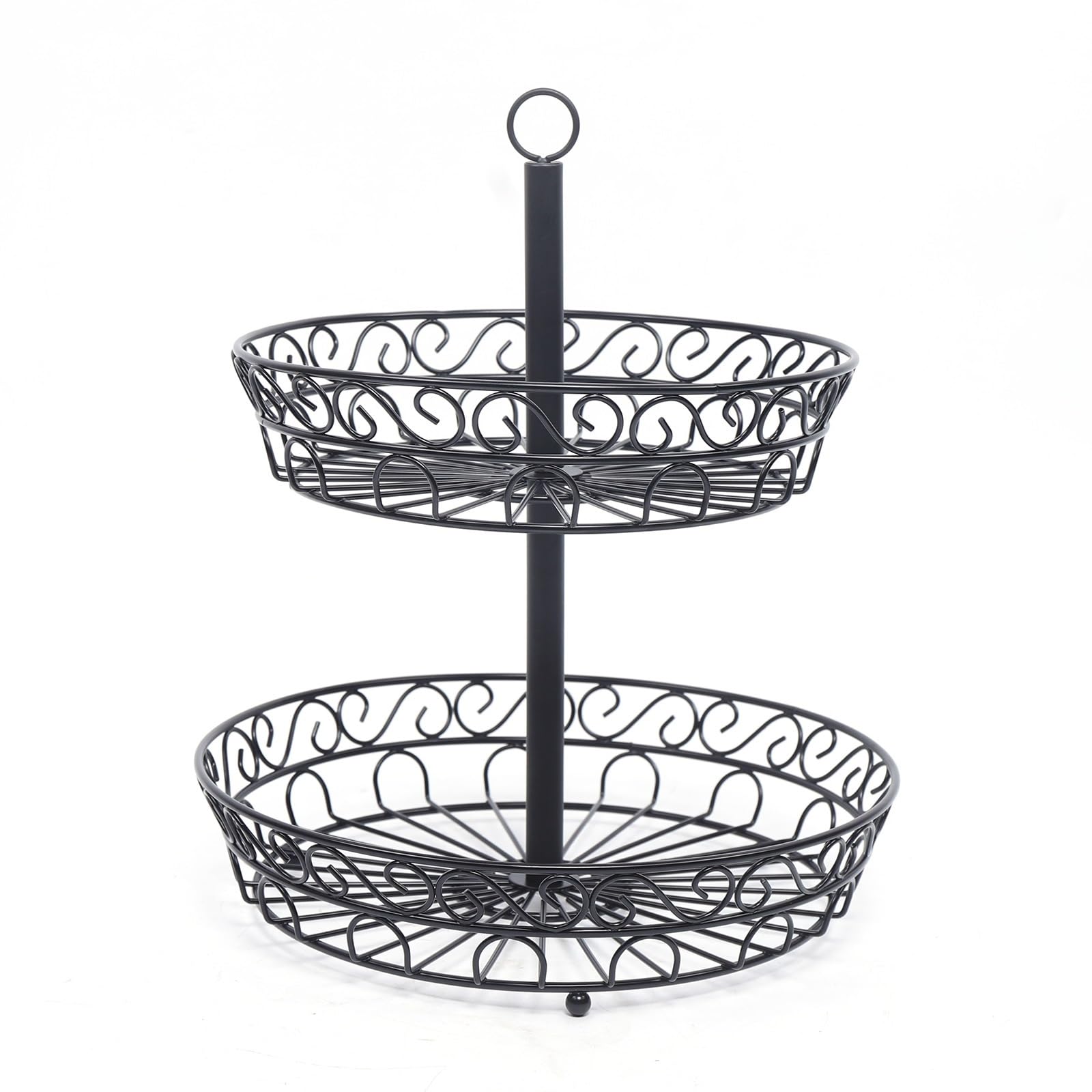 FZL02068LM Fruit Bowl 2 Tier Fruit Basket, Elegant French Country Wire Baskets, Stand for Vegetables, Bread and More for Countertop or Hanging Versatile