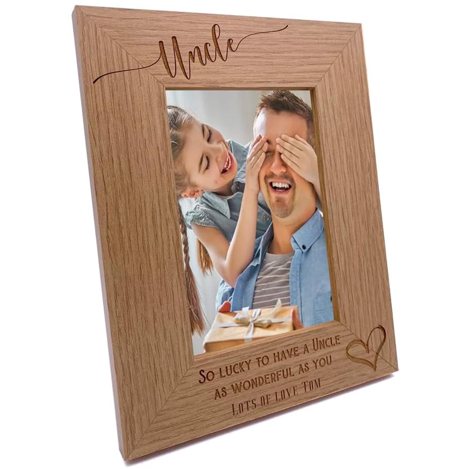 Personalised Uncle Love Heart Engraved Portrait Photo Frame Gift (5 x 7 Inch)