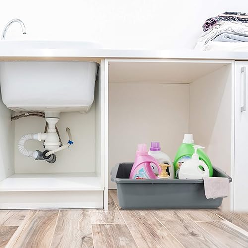 Miniatura 5 de Paquete de 4 bañeras grandes para autobús, caja de transporte comercial, caja de autobús de plástico, 32 L, color gris