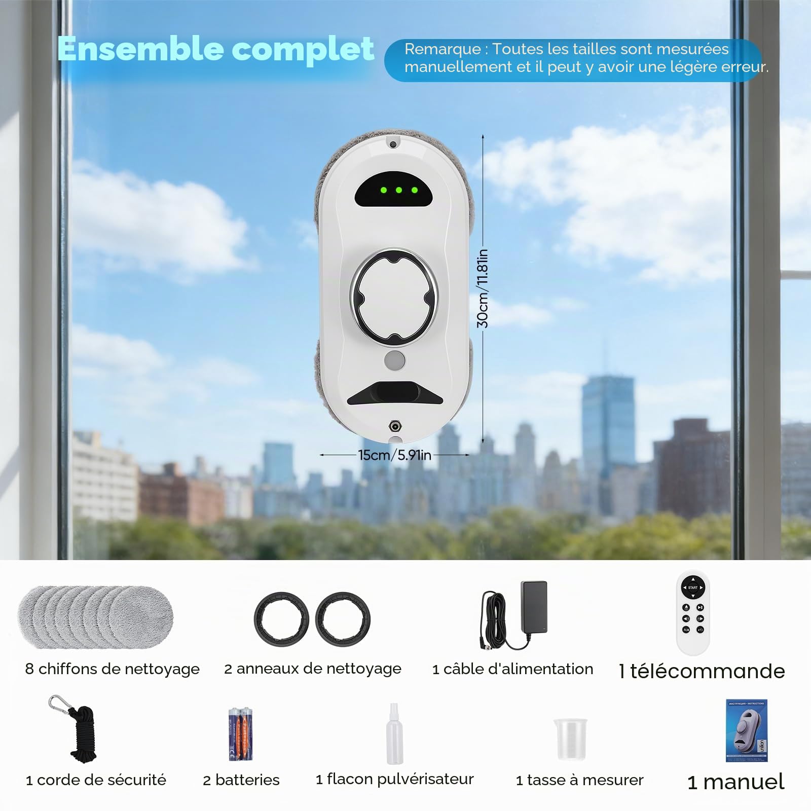 Robot lave-vitres,5600 Pa,lave-vitres automatique avec système de sécurité,navigation intelligente,télécommande,détection des bords,nettoyants pour vitres adaptés à toutes les surfaces lisses
