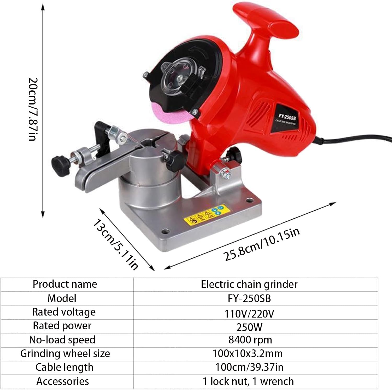 250W Electric Chainsaw Sharpener, Electric Saw Chain Blade Sharpener, Portable Bench Grinder, Grinding Wheel Width 100mm Thickness 3.2mm for Saw Chain (With 3 grinding discs)