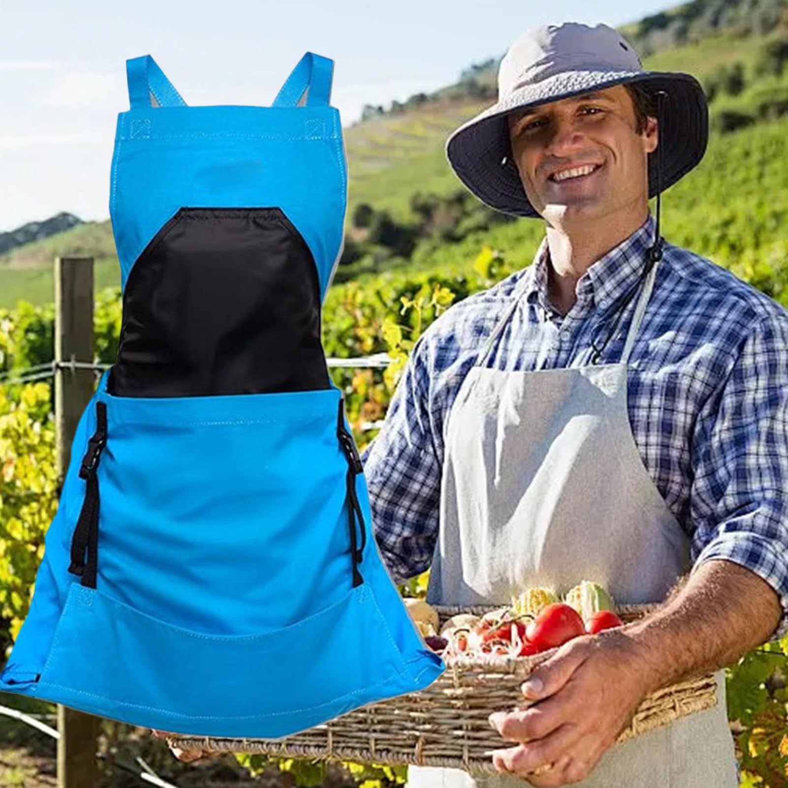 Grembiule da giardino, con tasca per raccogliere la frutta, impermeabile, con custodia regolabile, per verdure, serre, giardinieri, paesaggisti, raccolte uova