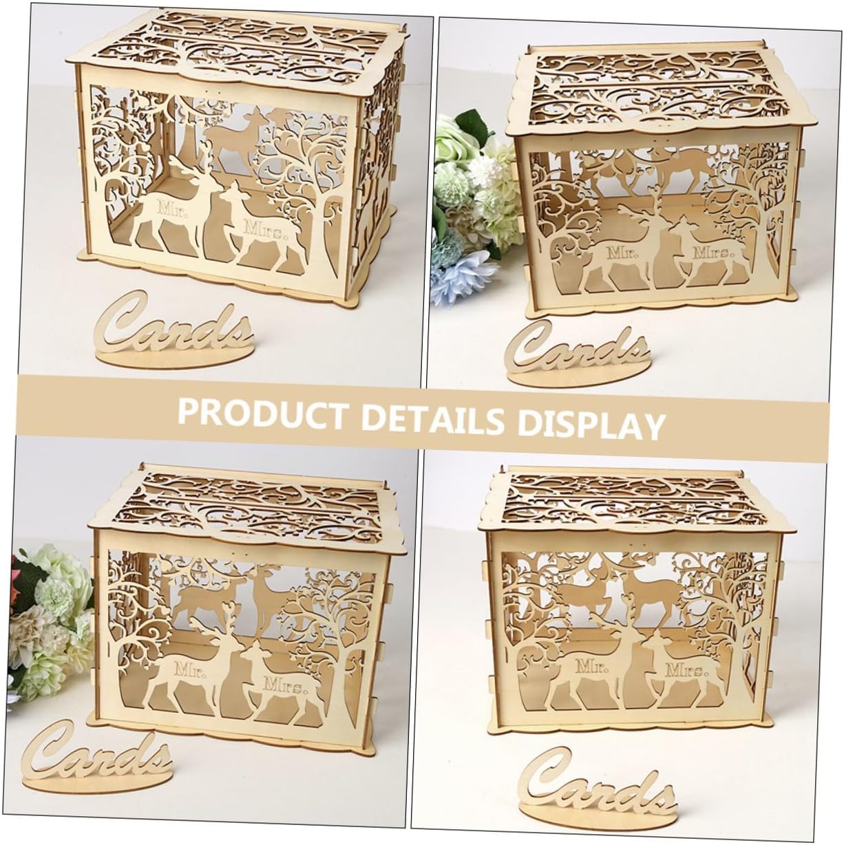 Wooden Wedding Card Box Large DIY Couples Greeting Cards Holder, Rustic Wooden Sign-in Box for Wedding Party Supplies and Storage