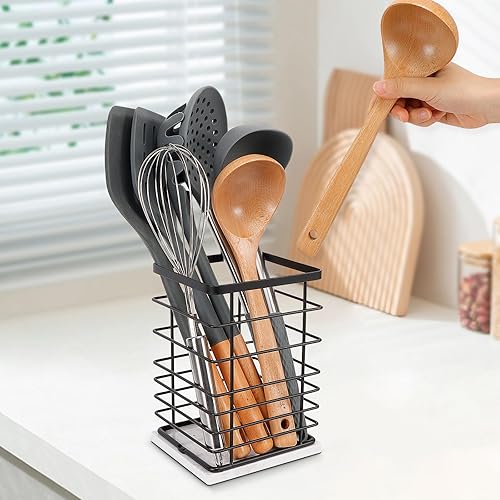 Miniatura 5 de Jeasor Soporte cuadrado para utensilios de cocina, estante de metal resistente para almacenamiento de encimera, organizador de herramientas de