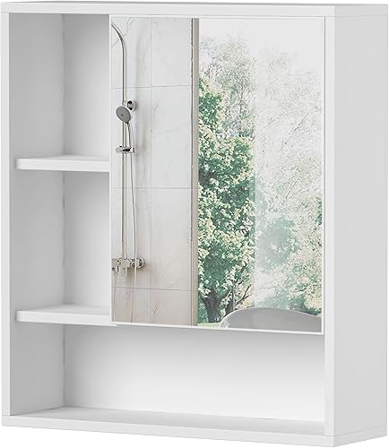ChooChoo Armario con espejo de pared para baño, botiquín con puerta única y estante ajustable, gabinete de almacenamiento para ahorrar espacio sobre