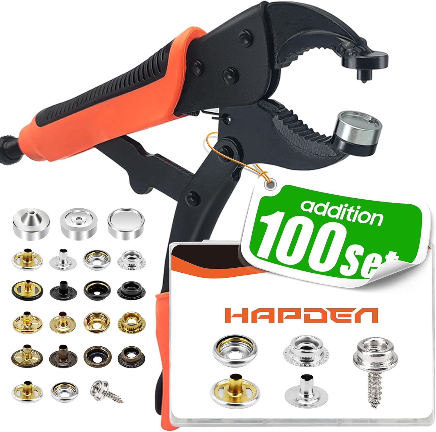 Heavy Duty Snap Fastener Tool Adjustable Snap Setter Tool Includes 200 Sets 15mm Snaps for Boat Cover, Replacing Metal Snaps, Repairing Boat Covers, Canvas, Sewing, Tar