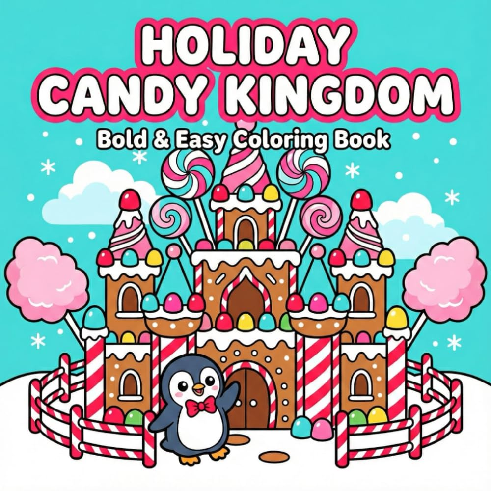 HOLIDAY CANDY KINGDOM: Bold and Easy Coloring Book – Gingerbread Castles, Fantasy Candy World, Holiday Treats and Adorable Kawaii Sweets