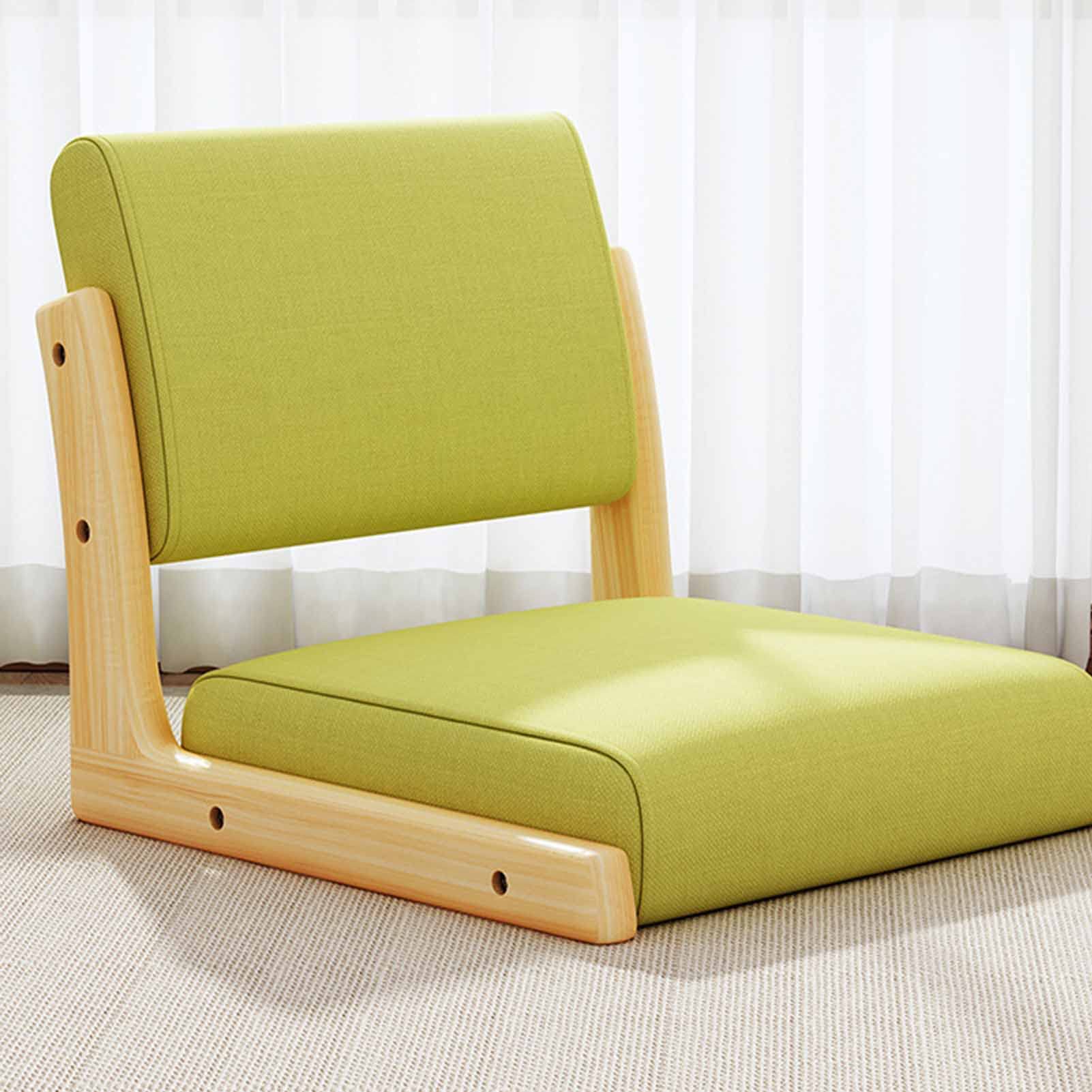Chaise portable sans pieds – Chaise de méditation pliable en coton et lin avec assise rembourrée – Bois d'hévéa – Chaise de salon idéale