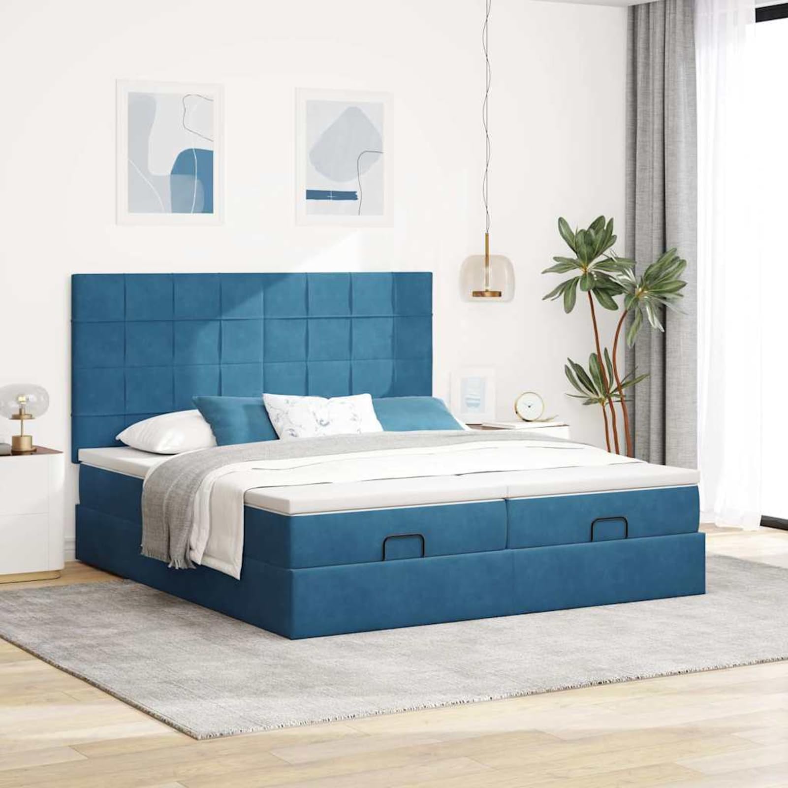 Gecheer Cama Otomana con Almacenamiento y Colchón de Resortes Enfundados, Tela de Terciopelo, Luces LED, para Dormitorio y Descanso