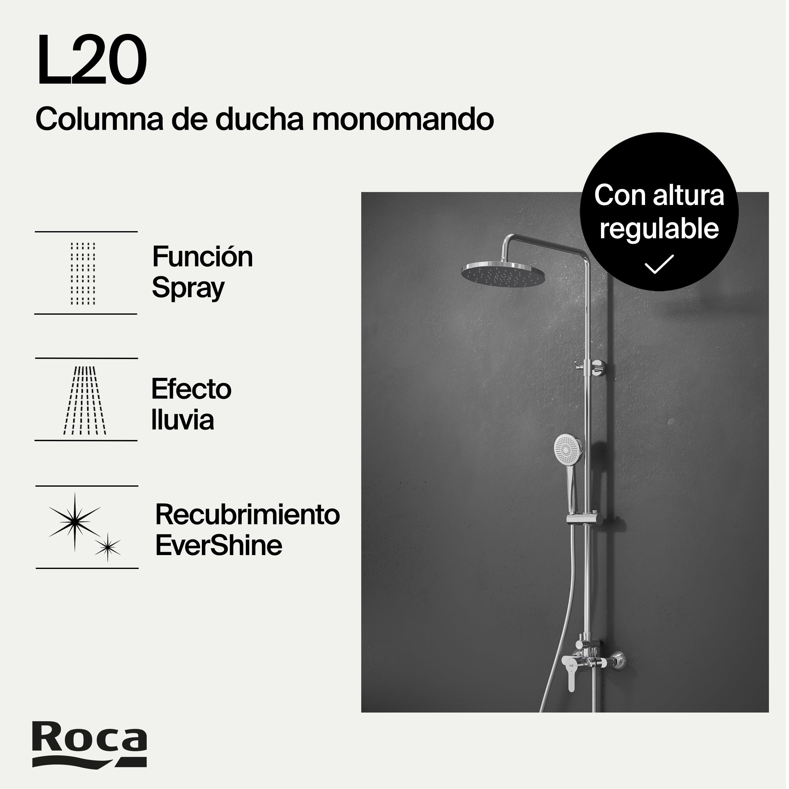 ROCA A5A9709C00 L20 Columna de Ducha Telescópica Monomando Cromo