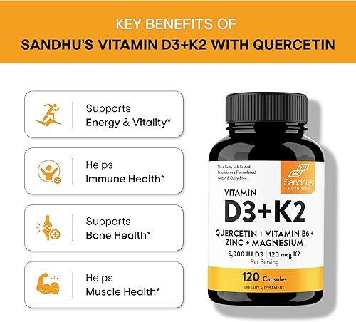 Miniatura 7 de Sandhu's Glicinato de magnesio y vitamina D3 K2 con cápsulas de quercetina (120 unidades cada una)  Apoya la calidad del sueño, la relajación, el