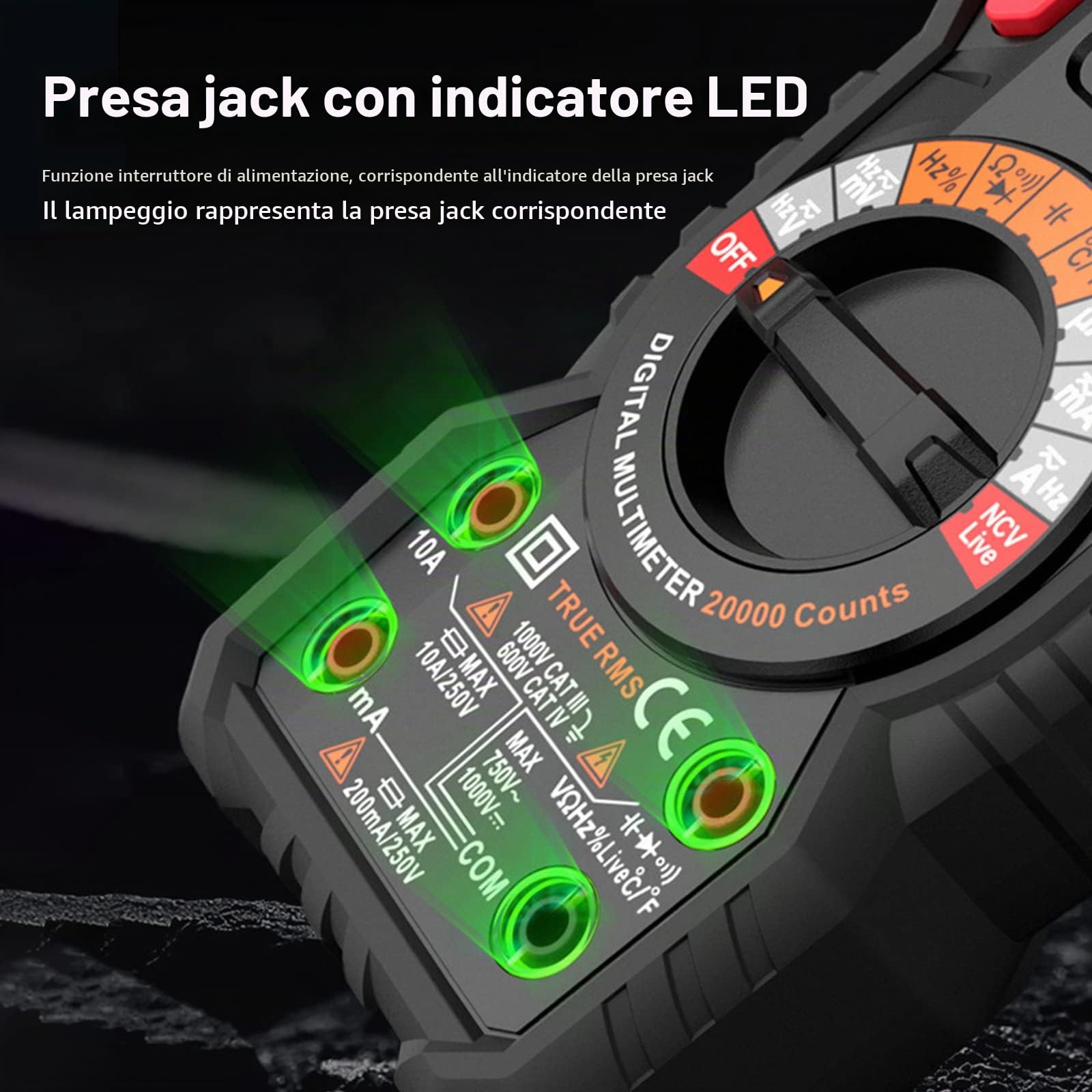 HT118E 20000 Conta Multimetro Digitale, Voltmetro Amperometro TRMS con NCV e Rilevamento di LIVE, Misura AC/DC Tensione e Corrente, Temperatura, Capacità, Resistenza, Diodi, Continuità, Frequenza