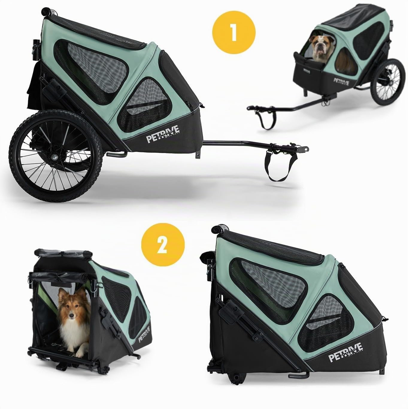 PETRIVE 2-in-1 Fahrradanhänger für Hunde bis 30 kg, Faltbarer Hundetransporter, atmungsaktive Hundebox mit wasserabweisendem Stoff, Regenschutz, für Fahrrad & E-Bike