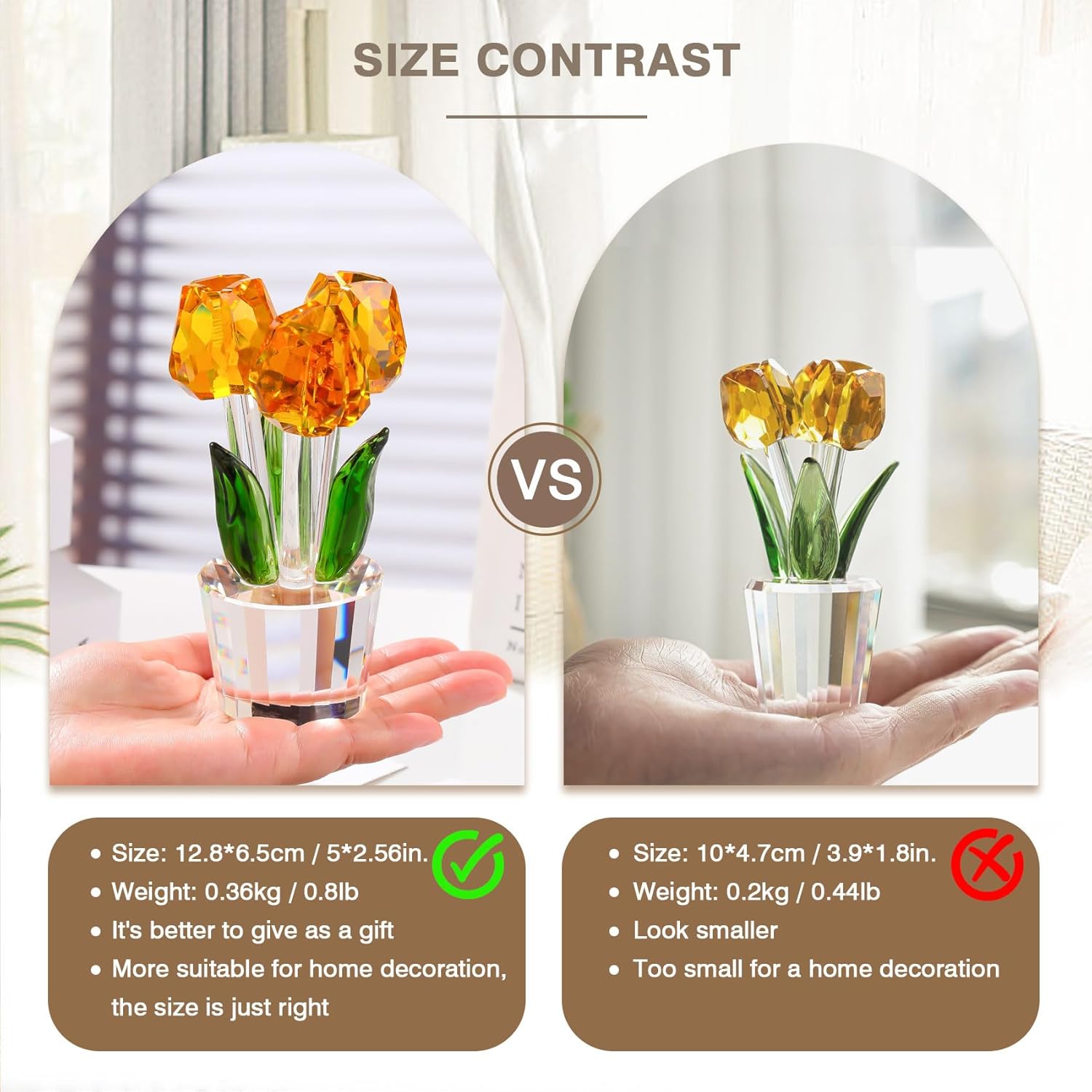 Enjinkail Yellow Tulips Artificial Flowers Glass Decor Collectible Crystal Figurine Ideas for Mom Women on Graduation Christmas Wedding - Image 4