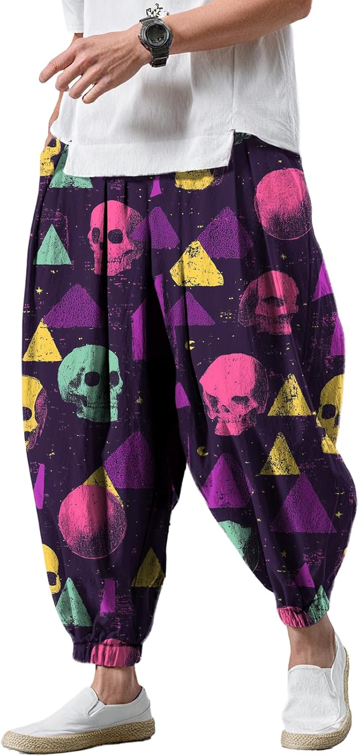 Relax Wide Leg Pants Hippy Boho Pants Men Hip Hop Street Casual Sports Trousers for...