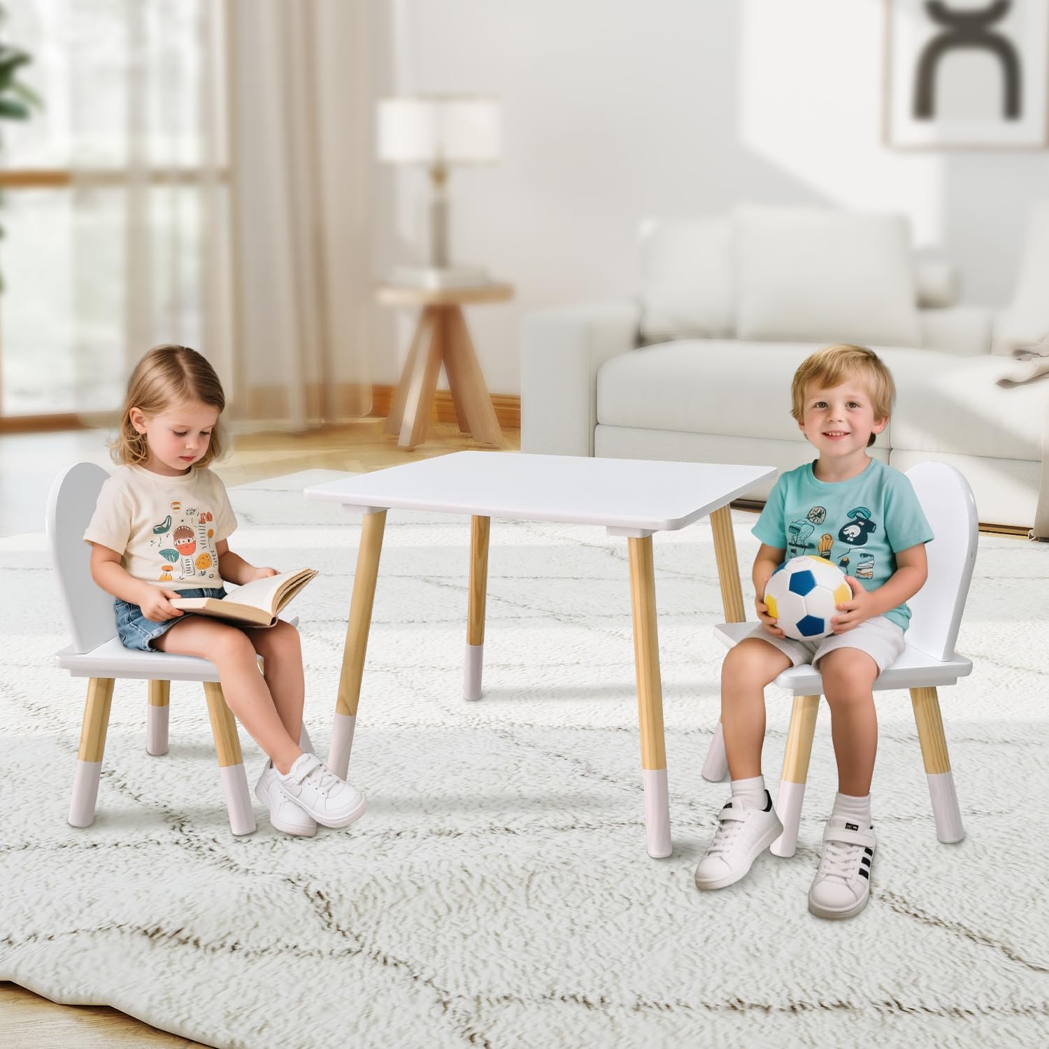 Asweets Ensemble Table et Chaises pour Enfants Garçons Filles, Table d'Activités en Bois, Idéal pour La Salle de Classe, Maison, Crèche Ou Jeux