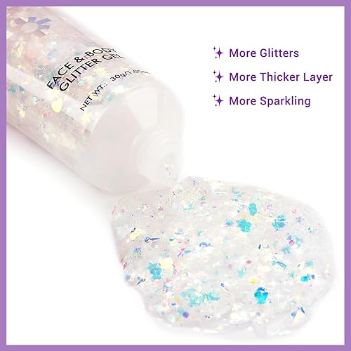Miniatura 18 de BADCOLOR Gold Blue Red Face Body Glitter Set, Holographic Shimmer Chunky Glitters for Hair Nails Eye Lips, Music Festival Concert Rave Accessories