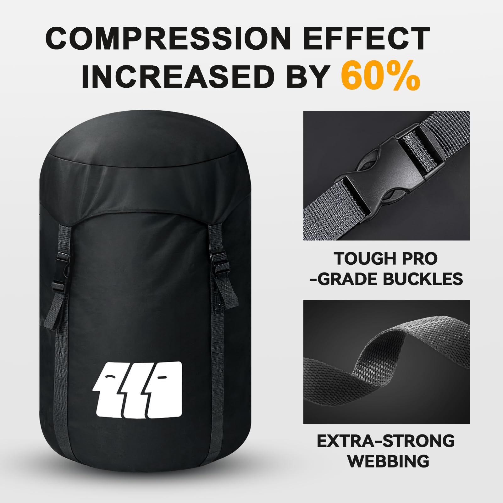 TANSTRIDER Compression Stuff Sack for Sleeping Bag, Black M, Water Resistant Ultralight Lightweight Nylon Space Saving Gear Sleeping Bag Storage Sack for Camping, Hiking, Travel, Outdoor, Backpacking