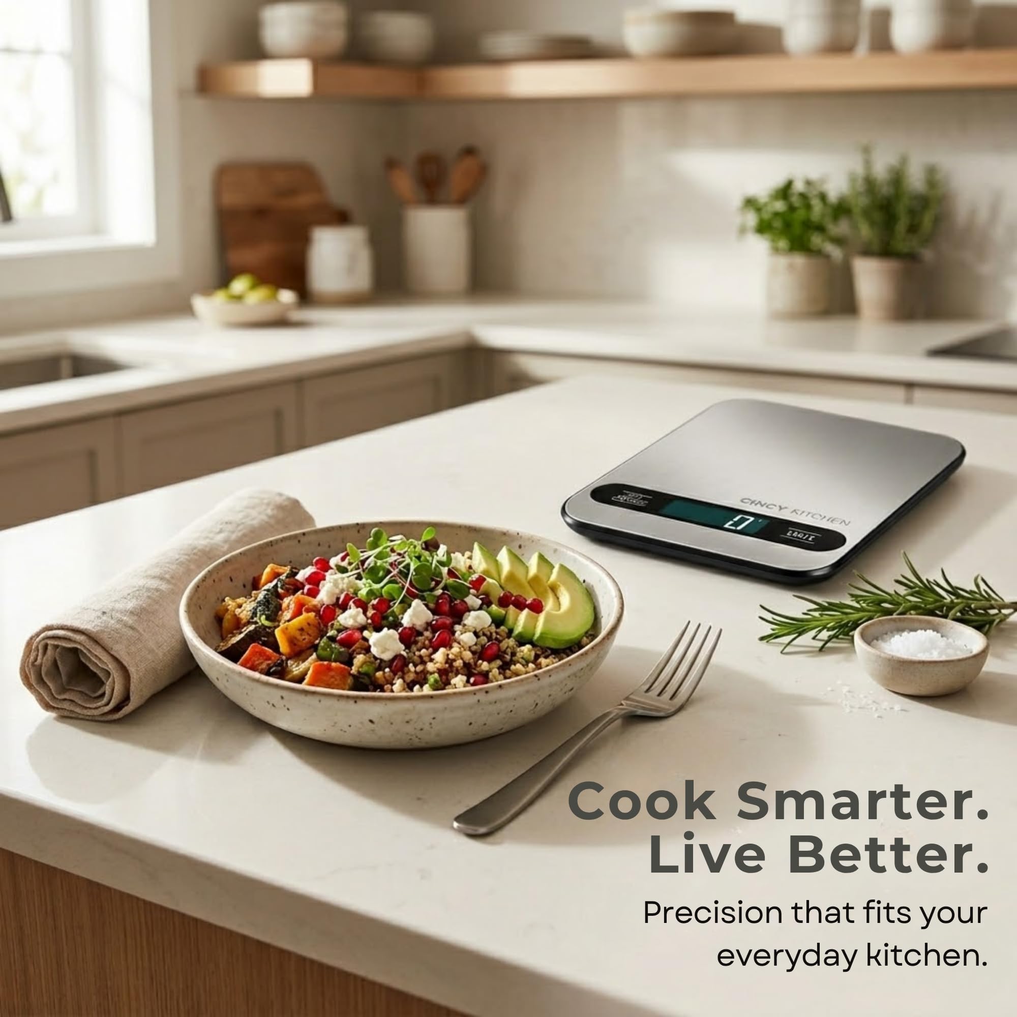 Báscula digital de alimentos para cocina, capacidad de 10 kg, precisión de 1 g, báscula de cocina de acero inoxidable con función de tara, 6 unidades (g/oz/lb/ml/kg), LCD grande, preparación de