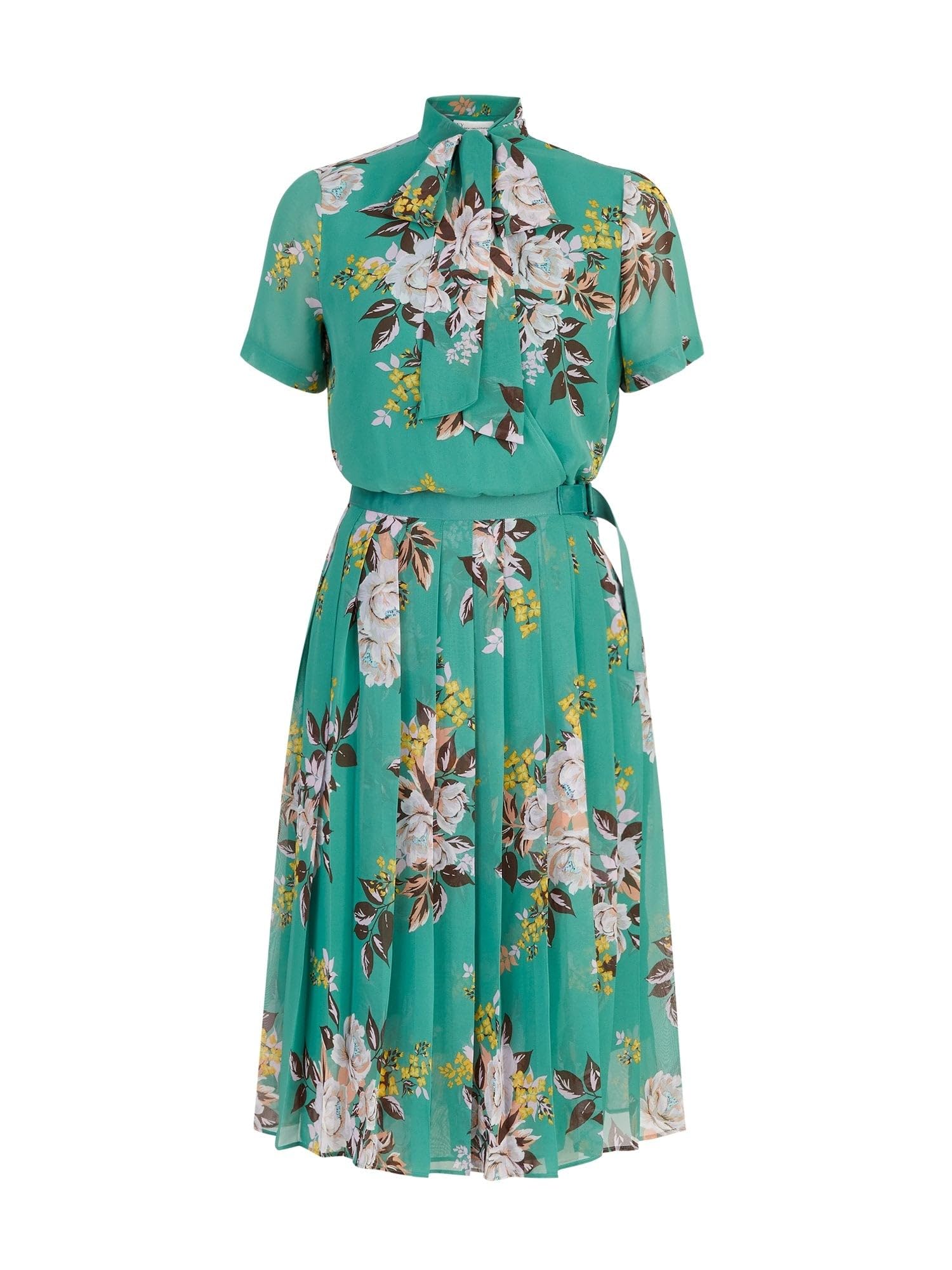 Yumi Women's Green Floral Pleated Wrap Dress (Uk, Numeric, 16, Regular, Regular, )