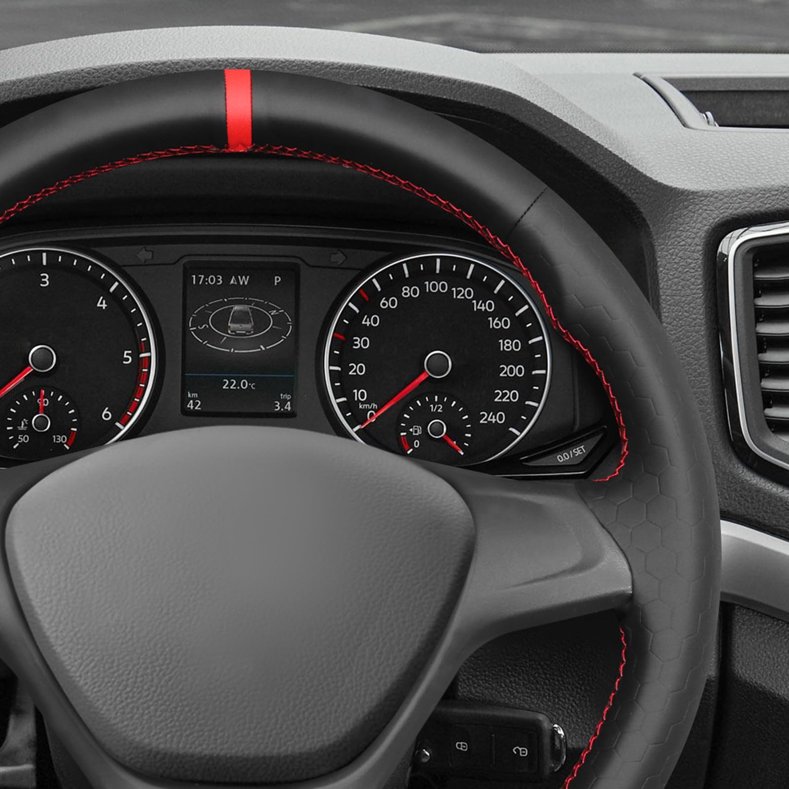 MEWANT Funda para volante de coche cosida a mano para Volkswagen VW Amarok / T6 California / T6 Caravelle / T6 Kombi / T6 Multivan / T6 Transporter accesorios (el volante original es de goma)