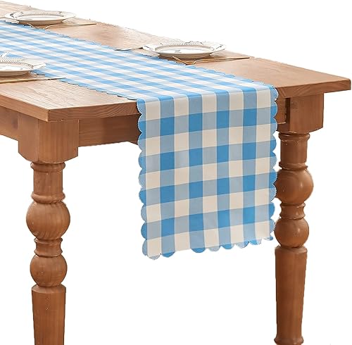 LUOLUO Buffalo Camino de mesa de hilo teñido a cuadros lavable para Pascua, cocina, cena de vacaciones, comedor y picnic al aire libre (azul cielo,