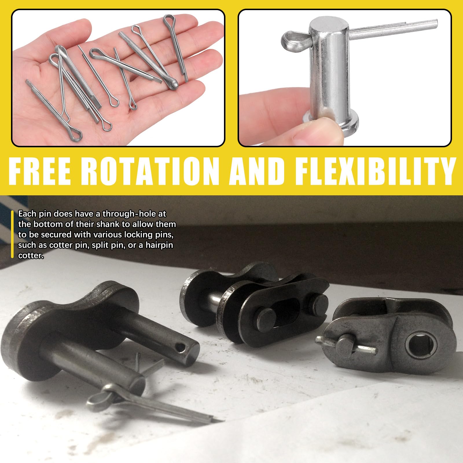 51 unidades de 18 tamaños de perno de horquilla de un solo agujero con 51 piezas de surtido de pasadores, M5 M6 M8 M10 M12 galvanizados Single Hole Clevis Pins, cabeza plana Clevis Pins con