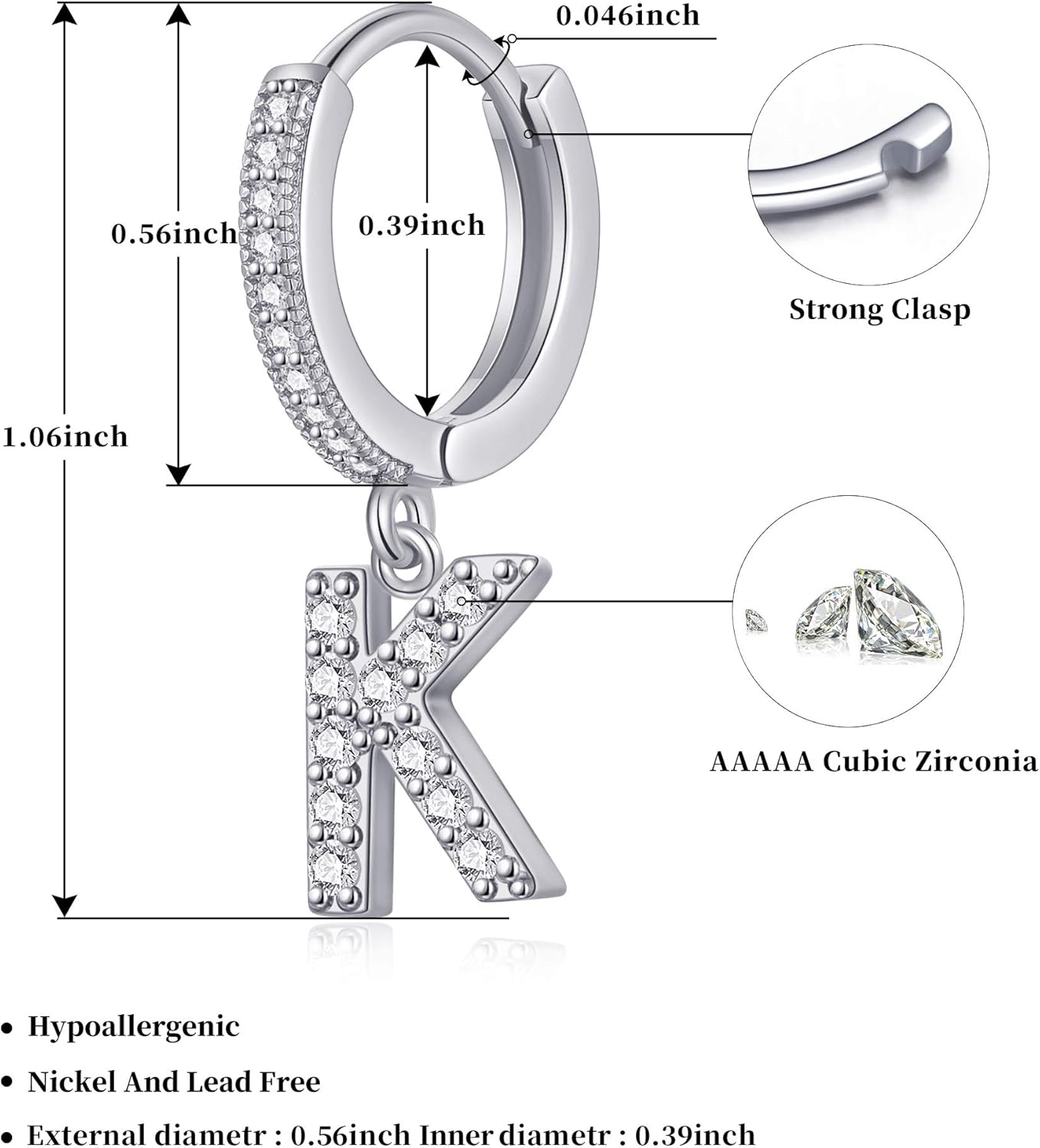 SANNYRA Initial Hoop Earrings for Women, 14K Gold Silver Rose Gold Plated CZ Letter Hypoallergenic Stud Earring Gifts - Image 4