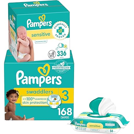 Pampers Swaddlers Diapers Size 3 and Sensitive Baby Wipes Combo Pack