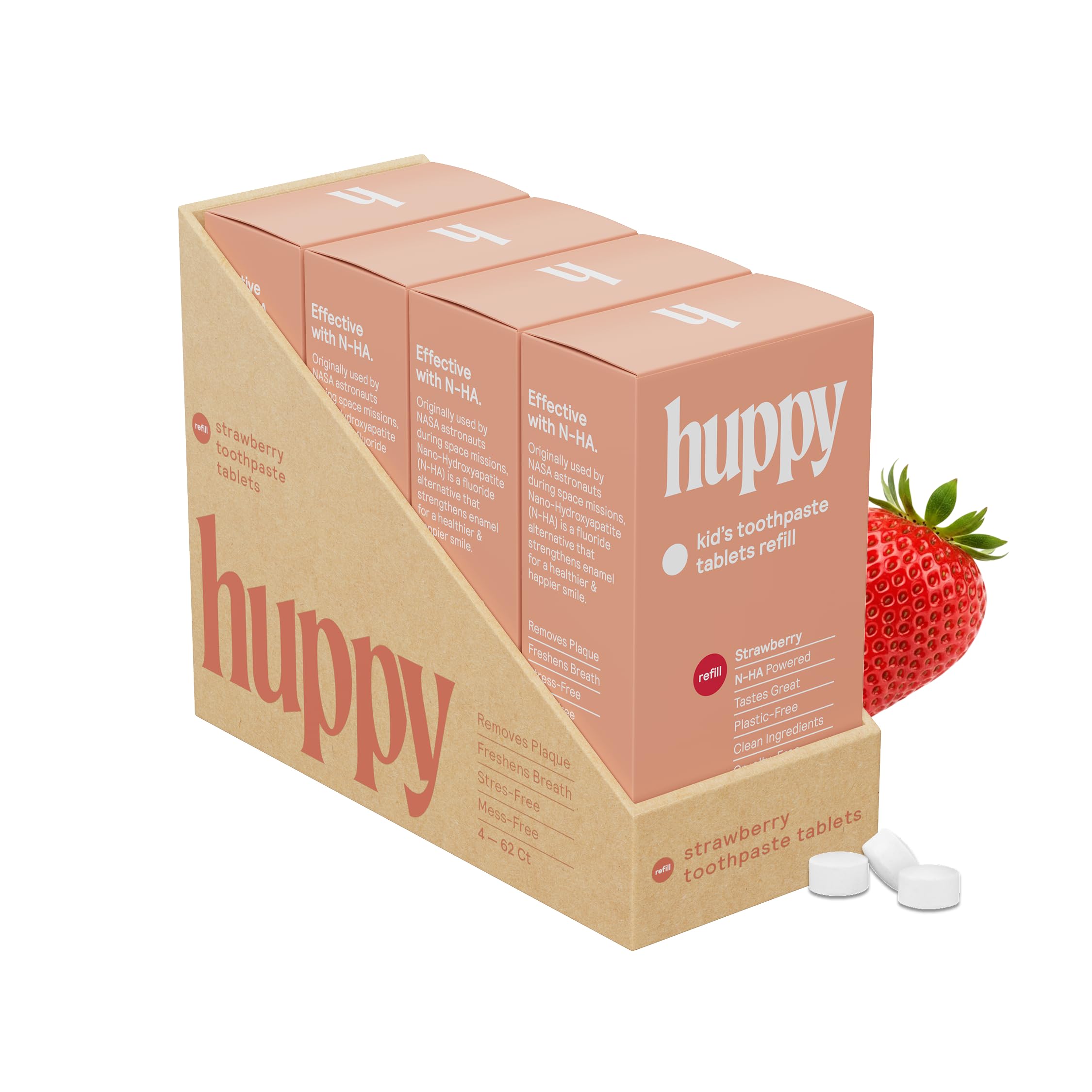 HUPPY Toothpaste Tablets, Nano Hydroxyapatite Toothpaste - Natural Whitening, Fluoride Free and Remineralizing Tablets - Hydroxyapatite Tabs,