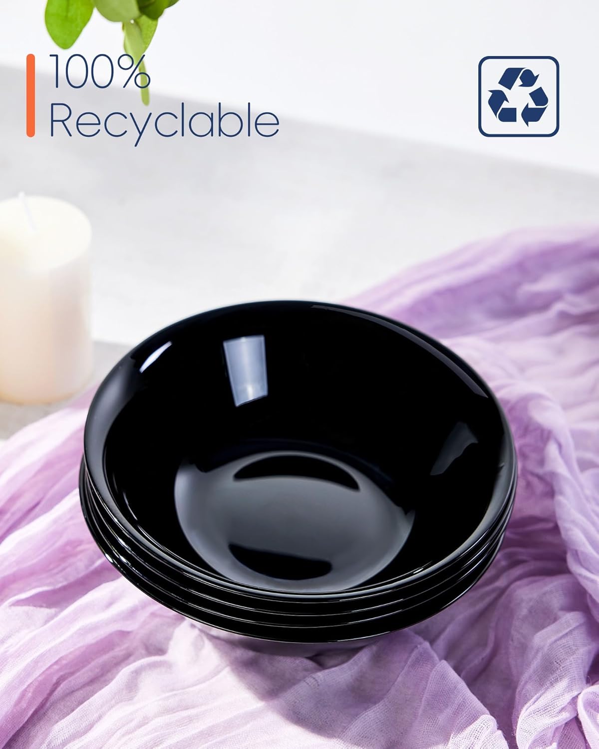 14 OZ (16 OZ MAX) Black Opal Glass Cereal Bowl Set of 6, 6.5 inch Dishwasher & Microwave Safe Round Bowls for Soup, Salad and Rice - Image 5