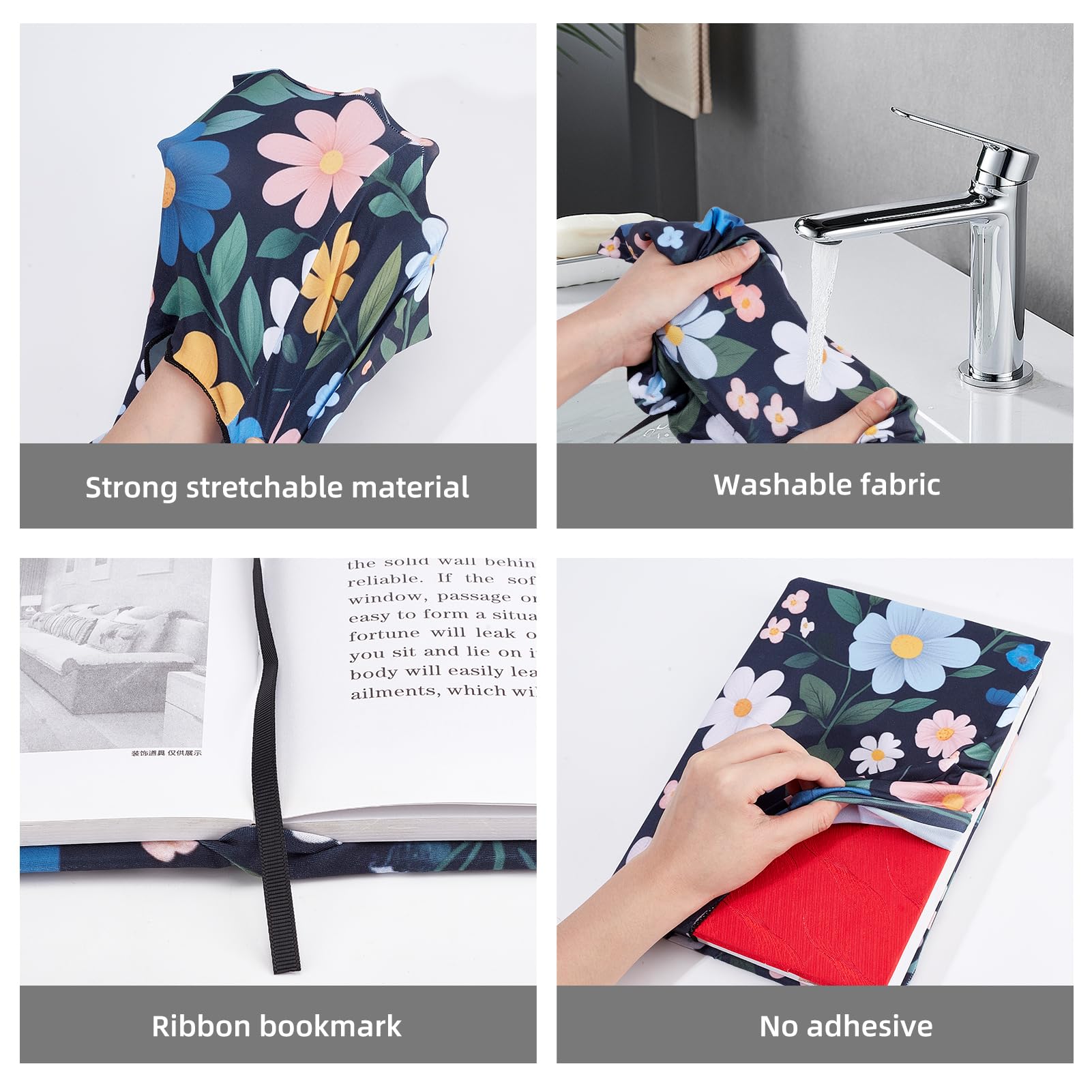 NICENEEDED Colorful Flowers Book Sleeve, Washable - Image 4