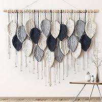 Weldomcor Boho Macrame Wall Hanging Leaf Tapestry - 39" Handmade Woven Feather Wall Art Decor for Bedroom Living Room