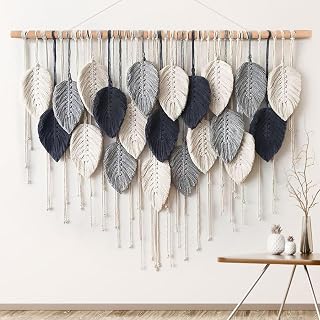 Weldomcor Boho Macrame Wall Hanging Leaf Tapestry - 39" Handmade Woven Feather Wall Art Decor for Bedroom Living Room