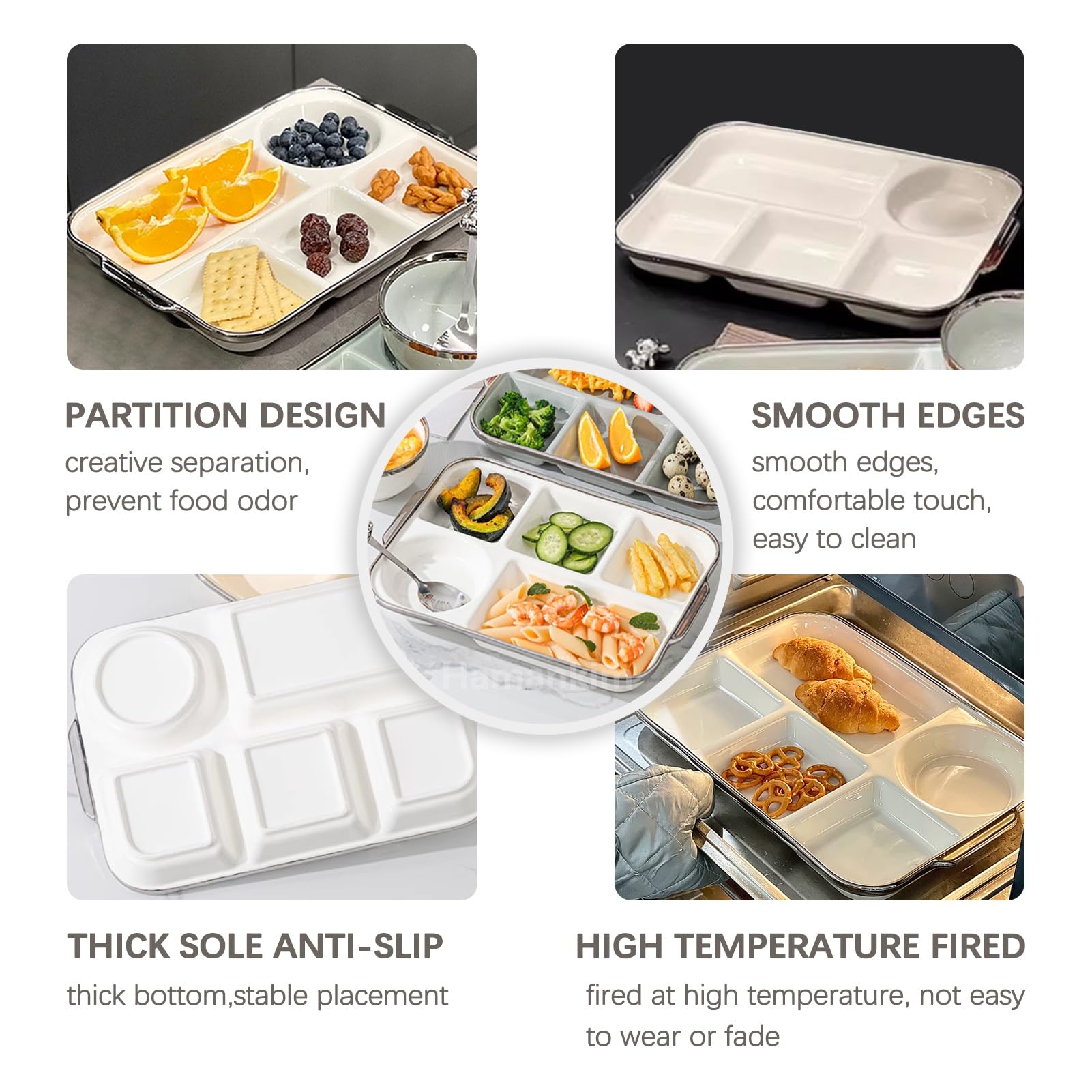 Assiette à Petit-déjeuner/dîner en céramique divisée avec 5 Compartiments, Passe au Micro-Ondes et au Lave-Vaisselle, Plateau à Dessert 1 pièce(Yellow)
