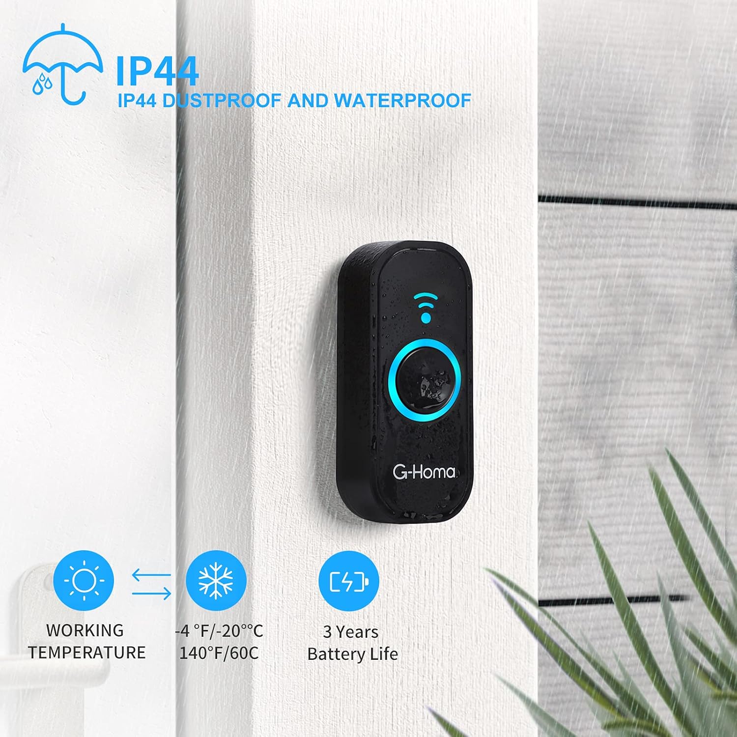 Wireless Doorbell, Battery Powered Door Bell,Waterproof Chime with 58 Melodies,4 Volume Levels/Mute Mode with Led Flash,Remote Portable Doorbell Kit for Home/Kids by G-Homa. - - 