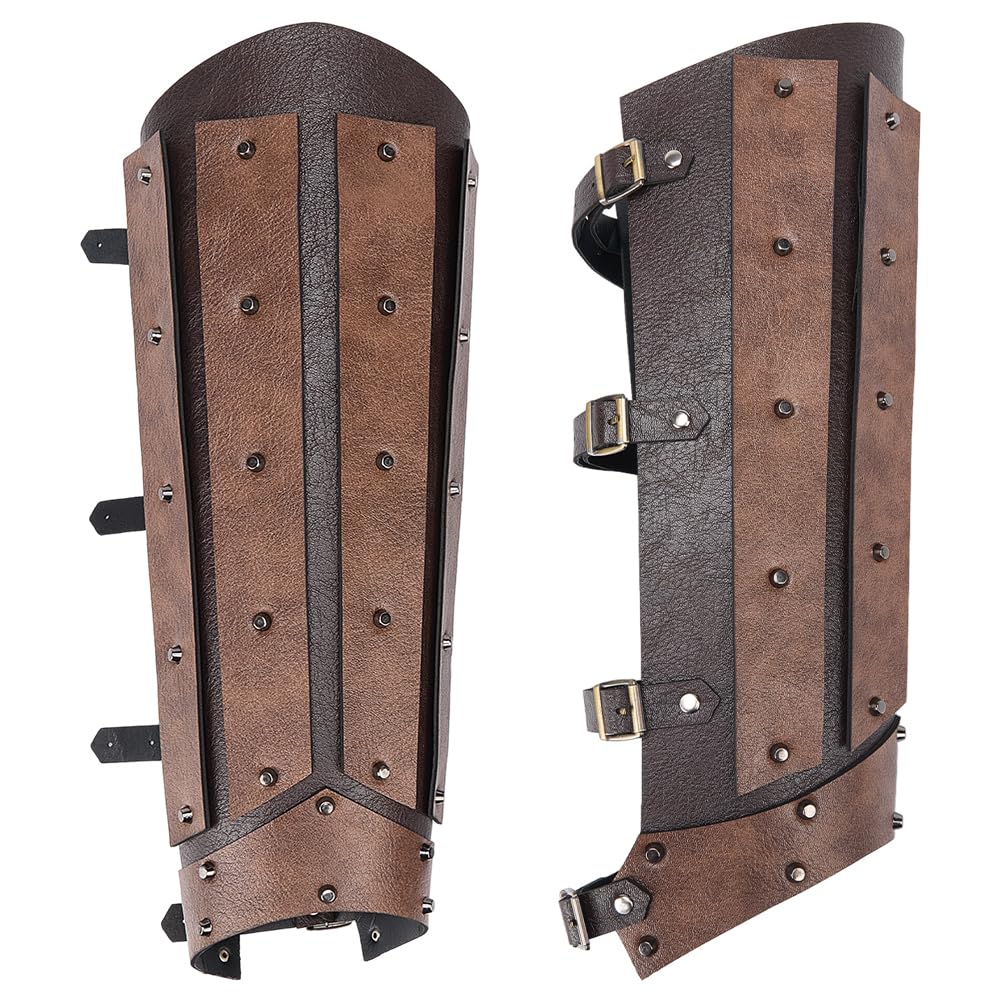 GORGECRAFT 2PCS Medieval Knight Leg Guards Boot Covers Faux Leather Leg Gaiters Retro Renaissance Viking Legs Armor Steampunk Adjustable Belt Buckle Pirate Boot Armor for Halloween Cosplay Costume