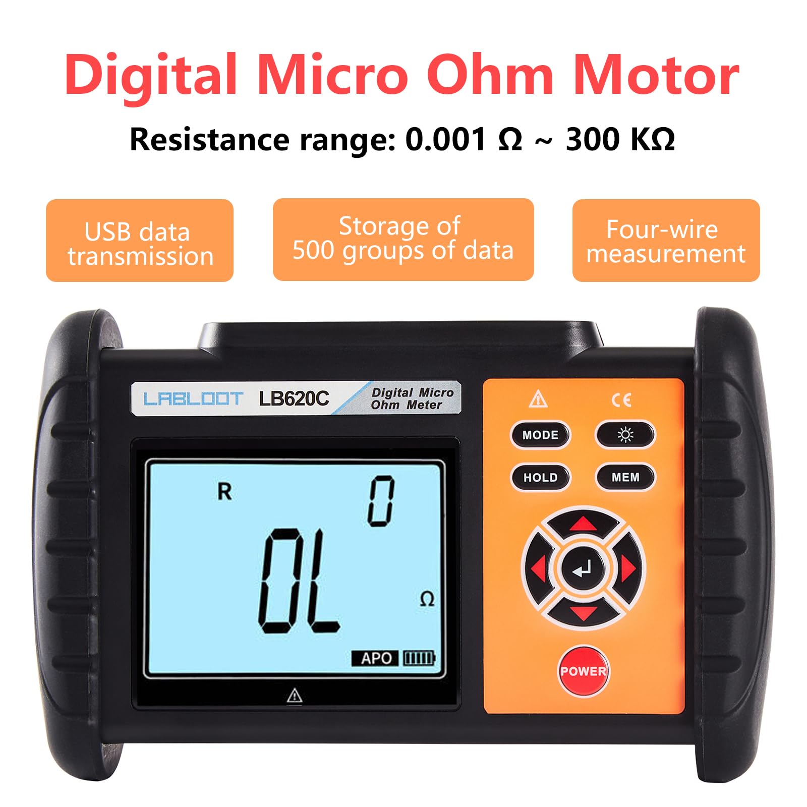 LB620C Digitales DC-Niedrigwiderstandsmessgerät Äquipotentialtest Mikro-Ohmmeter Anschlüsse/Motorwiderstandstester
