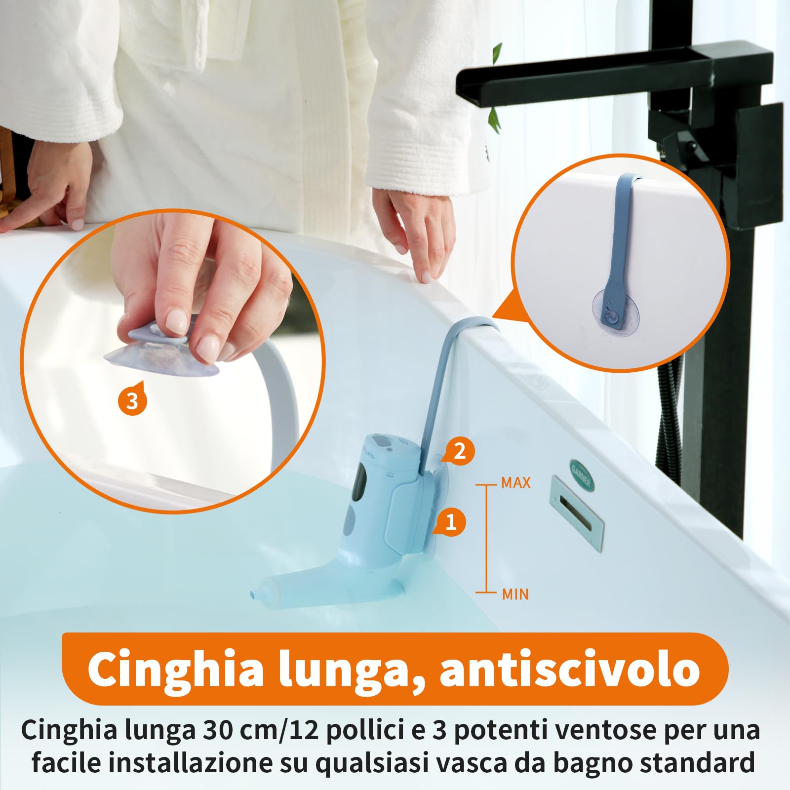 Spa Idromassaggio a Bolle per Vasca da Bagno con Doppie Modalità di Idroterapia, Flusso d’Acqua a 3 Livelli, Impermeabile IP68, Luce LED, Wireless Batteria da 2600mAh (Blu)