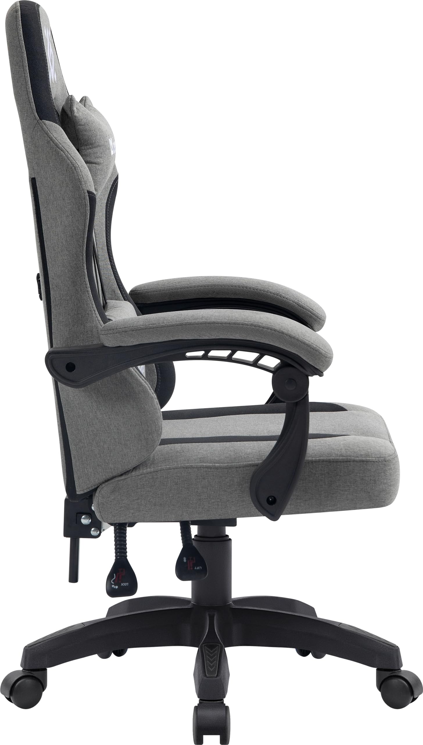 Defender Gaming-Stuhl Lumen, Bürostuhl, ergonomischer Computerstuhl mit Kopfstütze, verstellbares Lendenkissen, höhenverstellbar, hochdichter Schaumstoff, Stoff, grau/schwarz