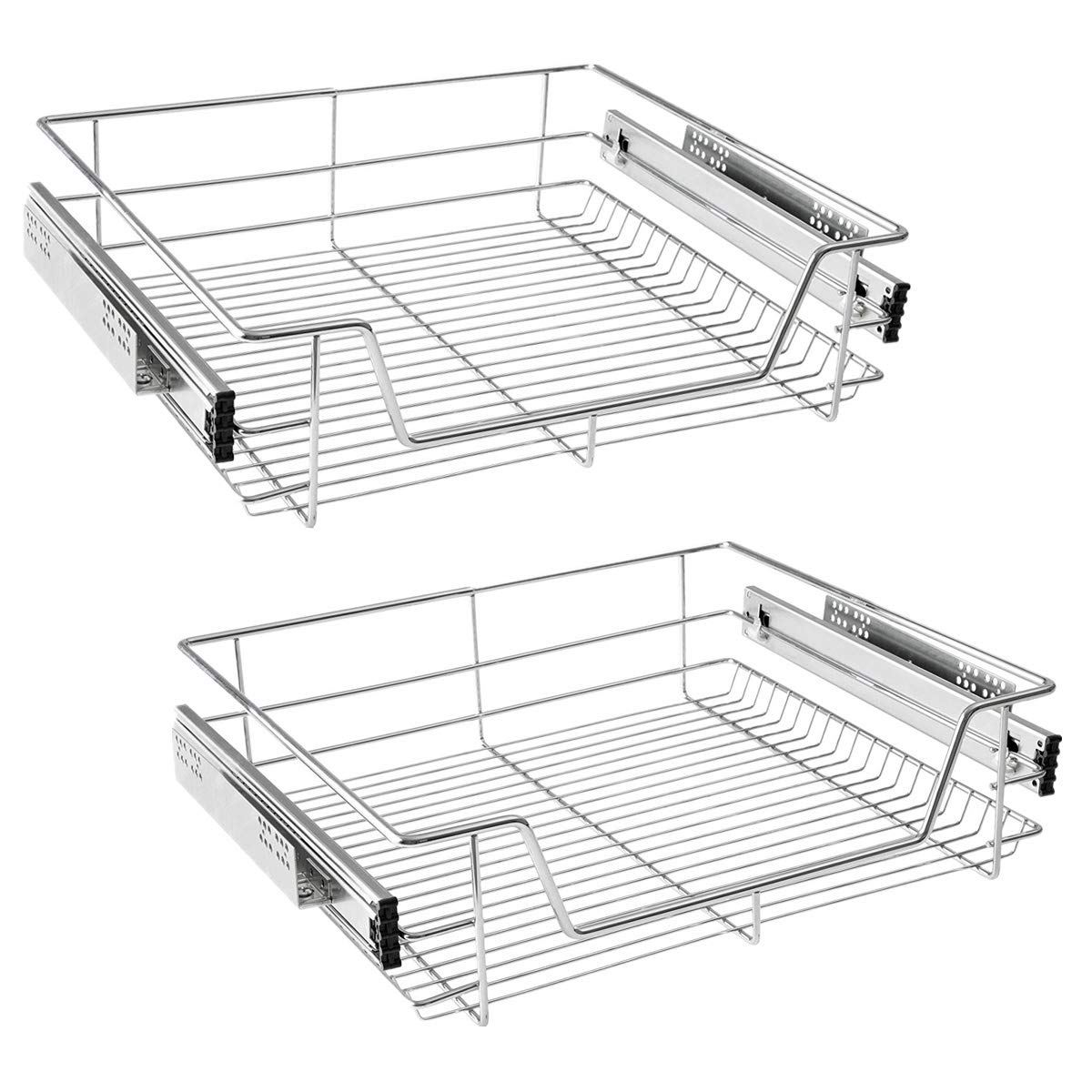 HENGMEI 2 Stück Küchenschrank Teleskopschublade 60cm Schrankauszug Ausziehbare Ablage Küchenschubladen Organizer Küchen Regal Korbauszug Schlafzimmerschublade Vollauszug 20kg Belastbar, Silber
