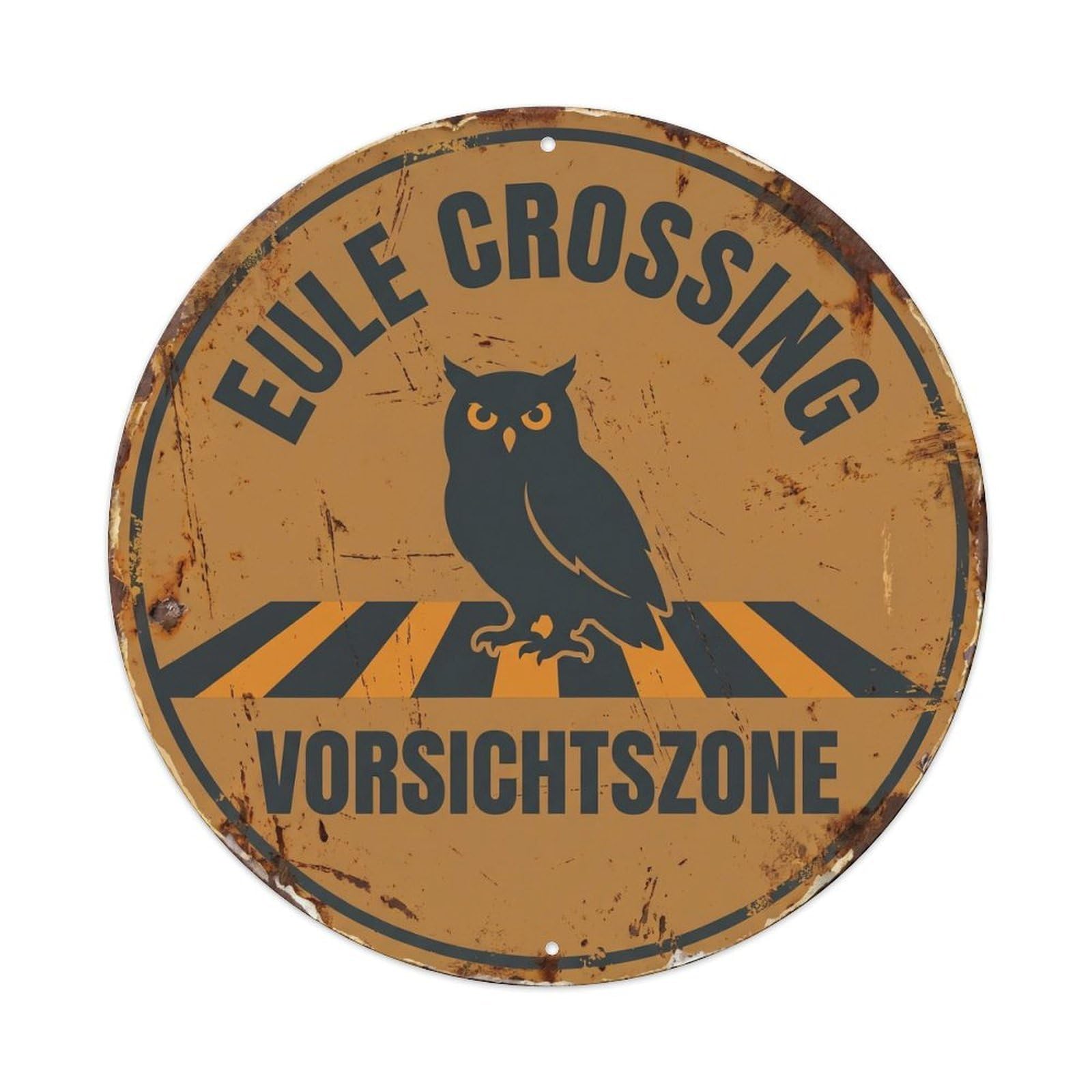 Cwbufd Vintage Style Eule Crossing Vorsichtszone Vintage Metal Tin Sign Plaque Wall Decor For Cafe, Club Bar, Office, Garden Metal Poster 8X8inch