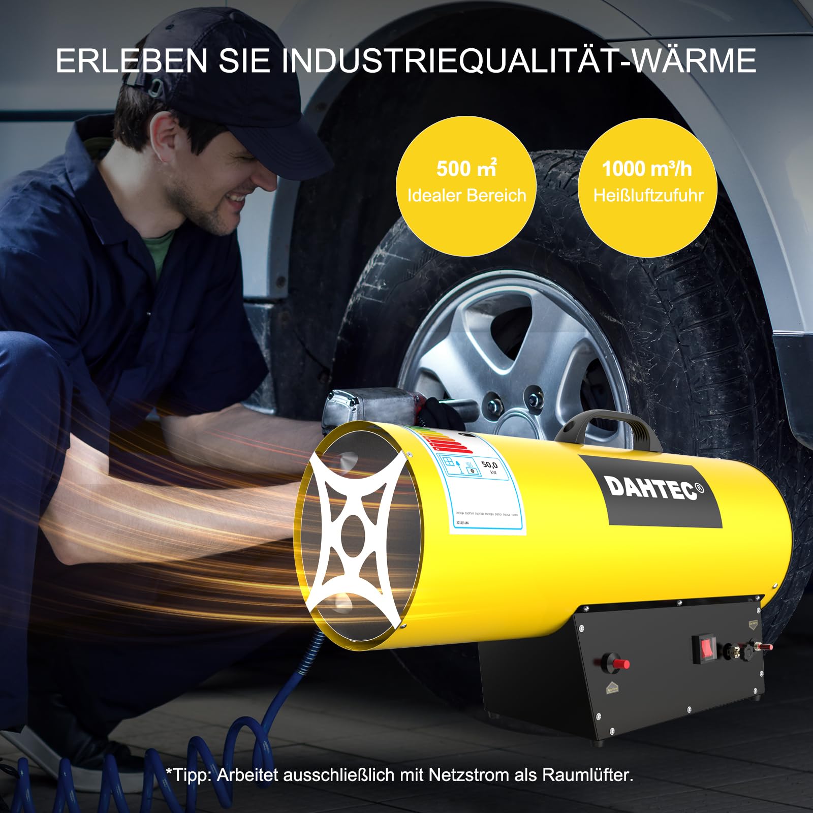 Gasheizgebläse 30-50 kw Leistungsregulierung Heizkanone Heizlüfter Gas Tragbar Bauheizer Luftmenge 1000 m³/h für Baustellen, Garage
