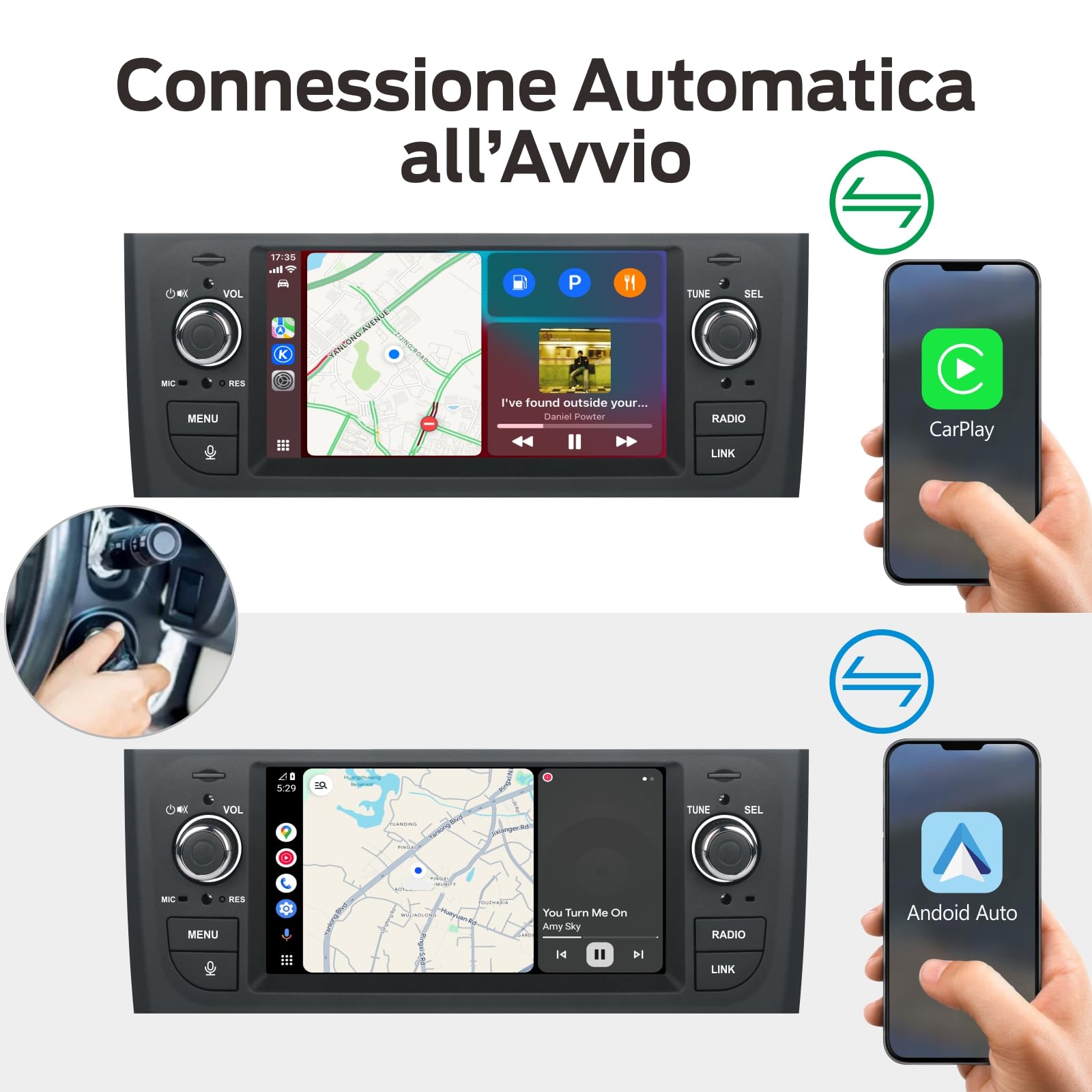 Autoradio Linux Avvio Lampo Compatibile Fiat Punto 2005-2009/Linea 2007-2011 | Installazione Rapida | CarPlay/Android Auto Wireless/FM/AM/RDS/USB | DSP 100W |