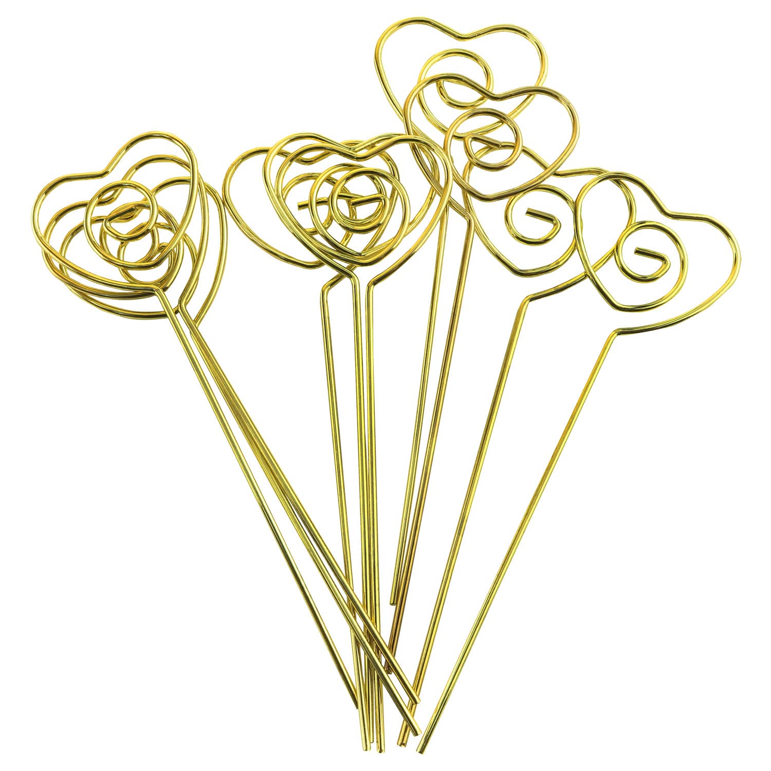CSNSD Floral Card Holder 10PCS 1.5x110mm DIY Gold Love Shape Pick Stick Wire Clips Place Photo Picture Centerpieces Memo Note Clamp
